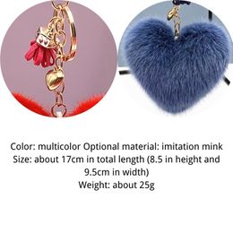 Keychains Lanyards Cute Heart Keychain Fake Rabbit Fur Pompom Key Chain Rings Women Girl Bag Cars Simple Fluffy Pendant Keyring Je Dhvn9