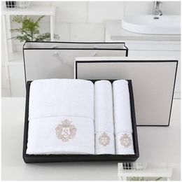 Towel 3Pcs/Set Soft Cotton Bath And Face Grey Blue White Quick Dry Towels Gift Drop Delivery Home Garden Textiles Dhcxn