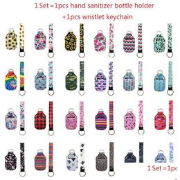 Keychains Lanyards 1 Setis2Pcs Neoprene Hand Sanitizer Bottle Holder Keychain Wristlet Matching Delivery 30Ml Bottl Chapstick Drop Dhgae