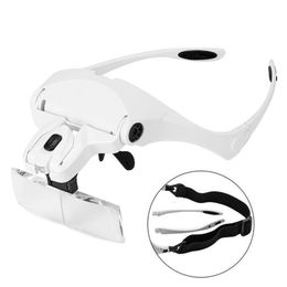 Loupes Magnifiers Portable Head Wearing Magnifying Glass Lens Eyeglass Interchangeable Mount Bracket Headband Magnifier with 2 LED Lights 5 Lenses 230112