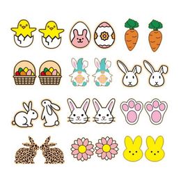 Wooden Earings for Women Girls Cute Animals Eggs Print Small Stud Earrings Trendy Wood Jewelry Easter Gifts