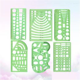 Nail Brushes 6Pc Transparent Geometric Ding Rer Design Template Set Plastic Stencils Measuring Templates For Office And Stac22 Drop Dhpfb
