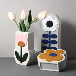 Vases Ceramic Hand painted Flower Living Room Arrangement Decoration Dining Table Art Ikebana 230111