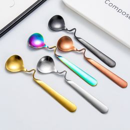 Tea Coffee Honey Drink Adorable Stainless Steel Curved Twisted Handle Spoon U handled V Handle Jam Spoons FY4450 bb0112