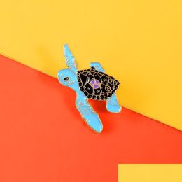 Pins Brooches Cartoon Little Turtle Alloy Brooch Enamel Pins Childrens Jewelry Goldplated Cute Cling Blue Tortoise Paint Badge Shir Dhco3