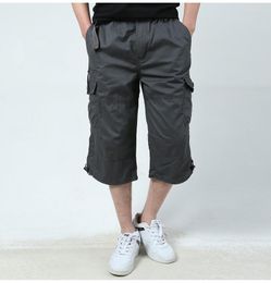 Men's Shorts Men's Cargo Multi Pocket Summer Loose Zipper Breeches Short Pants Casual Cotton Knee Length Male Plus Size M-5XL