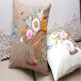 Pillow Natural Linen Throw DIY Ribbon Embroidery Handmade Case 18Inch Butterfly Car Waist Bloster