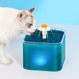 Cat Bowls Feeders 2L Automatic Water Fountain Indoor LED Electric Mute Feeder USB Pet Drinker Bowl Dispenser Accessories 230111