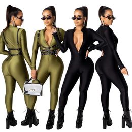 Women's Jumpsuits & Rompers Fashion Solid Color Full Sleeve Turtleneck Zipper Autumn Style Sexy Women Skinny Ankle-Length