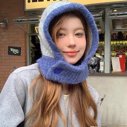 Berets 2023 Ear Protection Knitted Hat Neck Scarf Cold Proof Warm Wool Pullover Versatile For Winter And Autumn Bomber