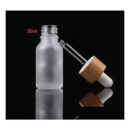 Packing Bottles 15Ml 20Ml Bamboo Cap Frosted Glass Dropper Bottle Liquid Reagent Pipette Eye Aromatherapy Essential Oils Pers Drop D Dh27J