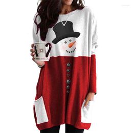 Casual Dresses Xingqing Women Christmas Printed Pattern Dress Round Collar Long Sleeve Loose Style Tops With Pockets Ladies Xmas Clothes