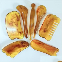 Massage Stones Rocks Gua Sha Mas Honey Wax Amber Meridian Health Acupoint And Tendon Pling Beauty Tablet 7Piece Set Gift Board Scr Dhuio