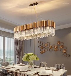 Chandeliers Rectangle Crystal Chandelier Luxury Modern Gold Design Led Indoor Hanging Lighting For Island Kitchen Dining Room Living