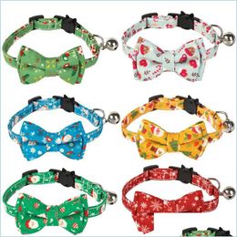 Cat Collars Leads Christmas Collar With Bows Tie Pet Cotton Fabric Buckle Accessories Drop Delivery Home Garden Supplies Dhw4P