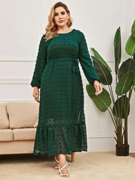 Plus Size Dresses 2023 Fashion Summer Sundress Women Long Sleeve Green Lace Party Dress Abaya Dubai Muslim Islamic Clothing
