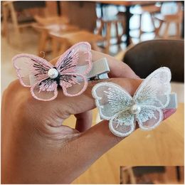 Hair Pins Dhs Butterfly Design Clips Cute Kids Novelty Accessories Wholesale Gauze Glitter Princess Hairpins Drop Delivery Products Dhtph