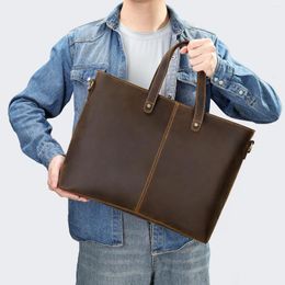 Briefcases Man IPad Bag Daily Working Tote Bags Men Male For Documents Retro Laptop Briefcase Genuine Leather Handbags