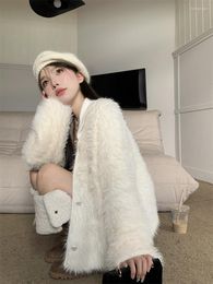Women's Fur Soft Waxy Mink Fleece Sweater Women's Lazy Style Lapel Thickened Versatile Knitted Cardigan Coat Faux Jacket Teddy Y2k