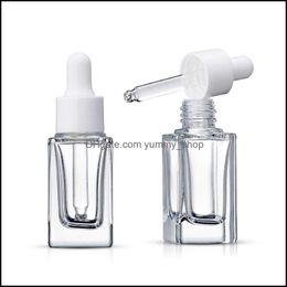 Dropper Bottles Clear Square Glass Bottle Essential Oil Per 15Ml With White/Black/Gold/Sier Cap Drop Delivery Office School Business Otqis