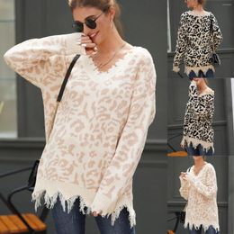 Women's Sweaters Women Leopard Printed Knitted Sweater Casual Loose Long Sleeve Pullover Female Autumn Oversize Streetwear Jumpers