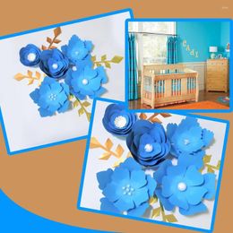 Decorative Flowers Handmade Blue Easy Made DIY Paper Gold Leaves Set For Nursery Wall Deco Baby Boys Shower Room Backdrop Video Tutorials