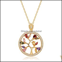 Lockets Wholesale Super Shining Colorf Zircon Necklace Fashion Environmental Protection Copper Womens Gorgeous Tree Drop Delivery Je Otcsh