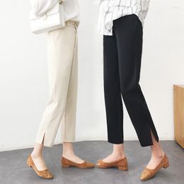 Women's Pants 2023 Summer Autumn Women Tailored Trousers OL Elegant Beige Black Straight Pencil High Waist Button Split Suit