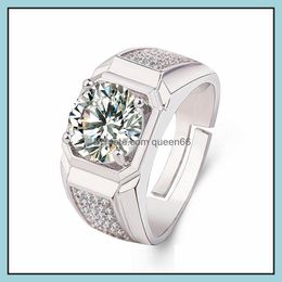 With Side Stones Sier Men Ring Luxury Elegant Delicate Large Diamond Moissanite Engagement Wedding Party High Jewelry Drop Delivery Dhvlt