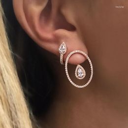 Stud Earrings Geometric Cz Earring Fashion For Women Jewelry Paved Oval Waterdrop Double Sided Sparking Cubic Zirconia