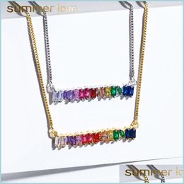 Pendant Necklaces Cz Rainbow Pendants Necklace Bracelet For Woman Fashion Gold Sier Copper Long Chain Trendy Party Wedding Jewellery D Dh3Nd