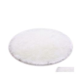 Carpets Round Soft Faux Sheepskin Fur For Bedroom Living Room Floor Shaggy Silky Plush Carpet White Bedside Mats Diameter 7080Cm Dro Ot0Uc