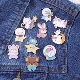 Pins Brooches Cartoon Animal 10Pcs/Set Enamel Pins Cat Rabbit Bear Metal Brooch For Girls Drop Delivery Jewellery Dhpmd