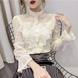 Women's Blouses & Shirts Blouse Women Lace Long Sleeve St Collar Shirt Bell Top Blusas Mujer De Moda