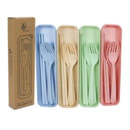 Flatware Sets Wheat Platycodon St Cutlery Set Portable Cam Tablewarel Spoon Fork Chopsticks Dinnerware Drop Delivery Home Garden Kit Dht9V