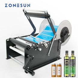 ZONESUN ZS-50W Labelling Machine Label Applicator Big Stickers Manual Plastic Round Bottle Tin Can Tube Packaging Machine Industrial Equipment