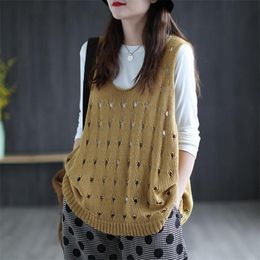 Women's Vests Sweater Vest Women 2023 Spring Summer Fashion Design Hollow Knitted Loose Large V-neck Casual Sleeveless