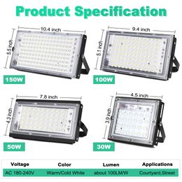 Flood Light 50w 100w 150w Led Exterior Lighting Outdoor Led Projector Reflector Lamp 220v Spotlight Waterproof Street Lamp