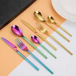 Dinnerware Sets 4 PCS Round Handle Cutlery Set Western Portugal Thick Stainless Steel Steak Knife Fork Dessert Spoon Gold Accessories