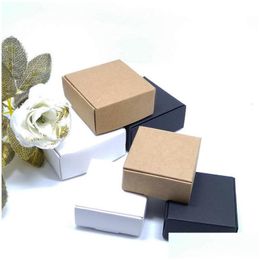 Gift Wrap White/Black/Brown Kraft Craft Paper Jewellery Pack Boxes Small Box For Biscuits Handmade Soap Wedding Party Candy Packaging Dhhlu