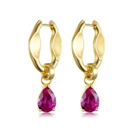 Stud Earrings Product Brass With Real Gold Plated Wine Red Drop Zircon Pearl Pendant Women's Fine Jewelry 2023