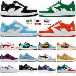 Bapestas Running Shoes Low Black White Sax Green ABC Pink Camo Leather Patent Sneaker For Men Women Fashion Skate Street Walking Riding Shoe Trainers