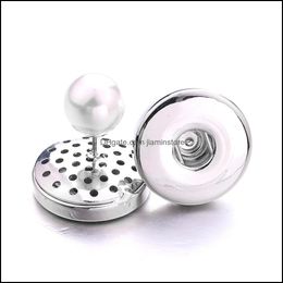 Stud Simple Sier Plated 12Mm 18Mm Snap Button Pearl Earrings For Women Men Snaps Buttons Jewelry Drop Delivery Otwra