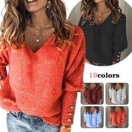 Women's Sweaters Fall Clothes Trendy womens Cute Button Cowl Neck Solid Color Soft Asymmetric Wrap Knit Pullover 230113