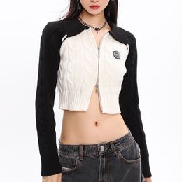 Women's Sweaters Y2K Short Women Autumn Knitted Coat Zip Up Cardigans Retro Harajuku Kawaii Jumpers Crop Top 230113