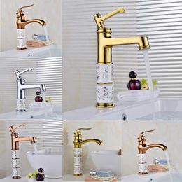 Bathroom Sink Faucets European Style Golden And Cold Copper Water Tap Above Counter Basin Faucet Mixer Single HandleBathroom