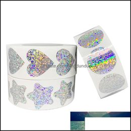 Other Event Party Supplies 500/ Roll Laser Sticker Label Heart Star Round Handcrafted Holiday Birthday Sealed Drop Delivery Home G Oto0S