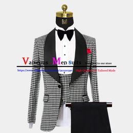 Men's Suits & Blazers Black Houndstooth Men Slim Wedding Groom Wear Tuxedo 3 Piece Business Office Jacket Vest Pants Smoking Hombre Blazer S