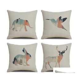 Cushion/Decorative Pillow Cotton Linen Throw Cushion Er 45X45Cm Cartoon Animals Home Decor For Sofa Bed Pillows Ers Decorative Case Otwjv