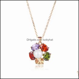 Lockets South Korean Womens Flower Type Colorf Crystal With Diamond Rose Gold Titanium Steel Necklace Short Wholesale Drop Delivery Otojn